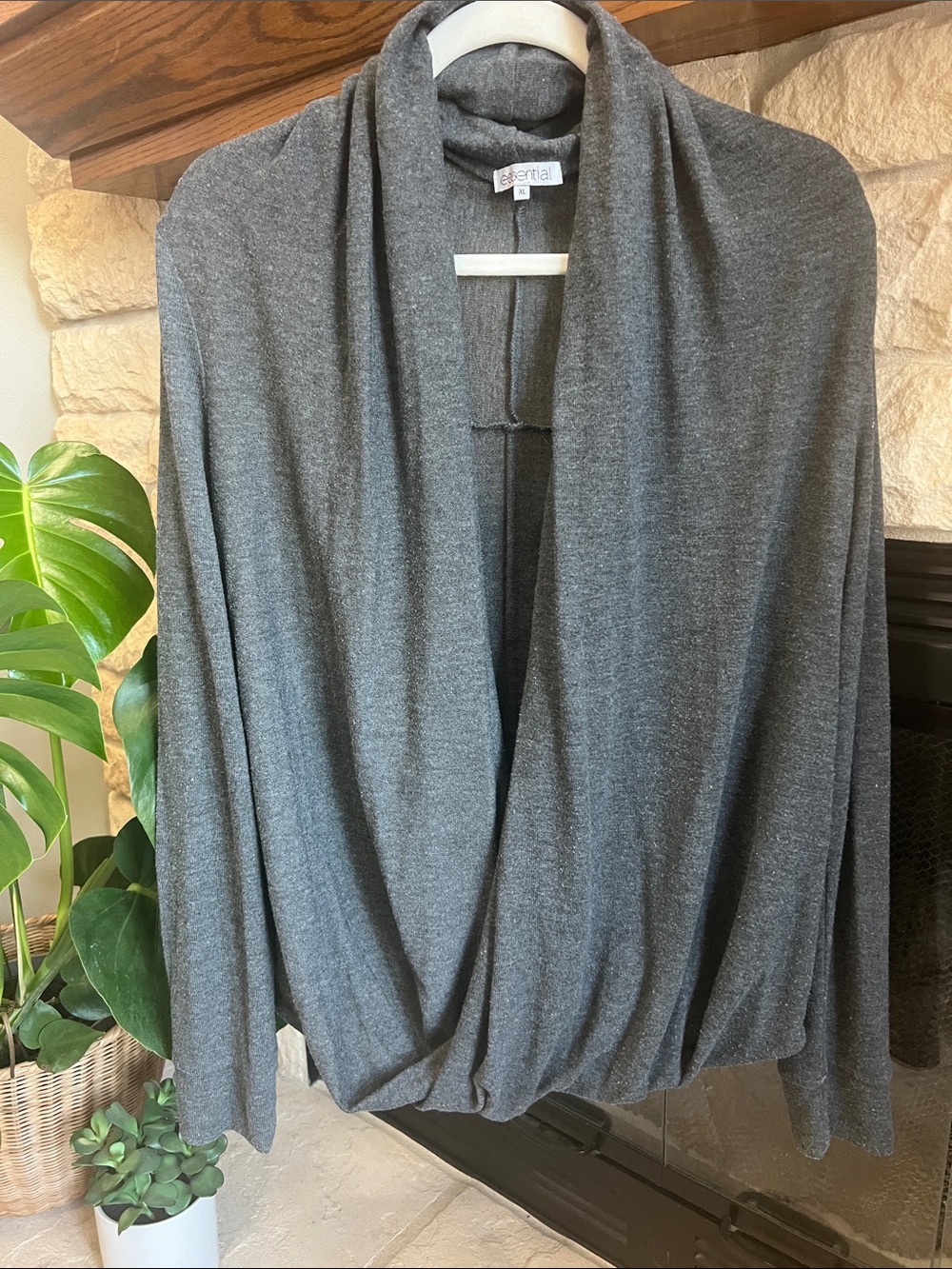 Essential Dark Gray Draped Open Front Cardigan
